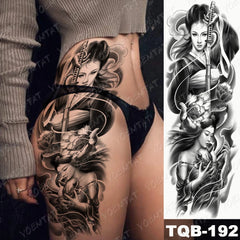 Full Sleeve Temporary Tattoo - Large Arm Sleeve Tattoo Japanese Geisha Samurai Waterproof Temporary Tatto Sticker Gun Waist Leg Body Art Full Fake Tatoo Women
