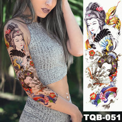 Full Sleeve Temporary Tattoo - Large Arm Sleeve Tattoo Japanese Geisha Snake Waterproof Temporary Tatto Sticker Lotus Peacock Girl Tatoo Body Art Women