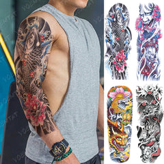 Full Sleeve Temporary Tattoo - Large Arm Sleeve Tattoo Japanese Prajna Carp Dragon Waterproof Temporary Tatto Sticker God Body Art Full Fake Tatoo Women Men