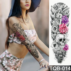 Full Sleeve Temporary Tattoo - New 1 Piece Temporary Tattoo Sticker Cross skull roses pattern Full Flower Tattoo with Arm Body Art Big Large Fake Tattoo