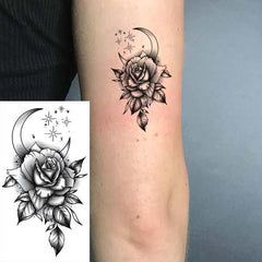 Small Crescent Moon with Flowers Temporary Tattoo