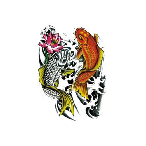 Koi Fish Back Tattoo - Two Koi Fish Lotus Temporary Tattoo – neartattoos