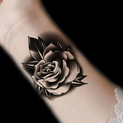 1 black flower rose tattoo sticker on arms, wrists, chest, size 12-19 cm