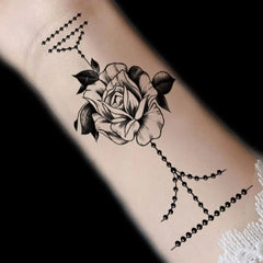 A small fresh black flower bracelet with a rose tattoo sticker, size 12-19 cm