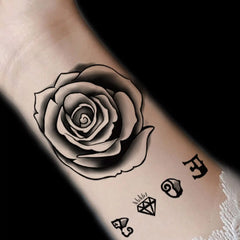Black rose English alphabet flower tattoo sticker 1 size 12-19cm