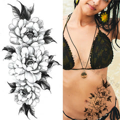 Black and White Peony Flower Temporary Tattoos