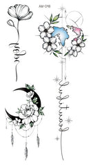 Crescent Moon and Flower Spine Tattoos