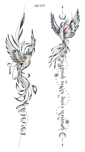 Dainty Phoenix Spine Tattoos 