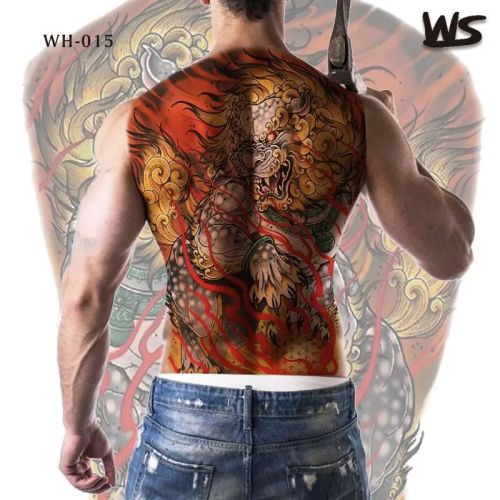 Fiery Lion Guardian Full Back Tattoo