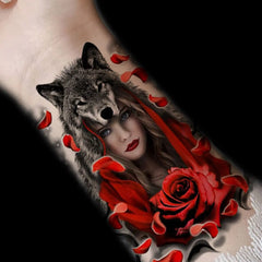 Flower Arm Beauty Wolf Head Flower Tattoo Sticker 1 Sheet Size 12-19 cm