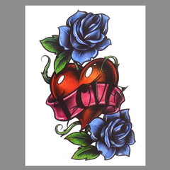 Flower Arm Love Letter Blue Rose Blossom Tattoo Sticker 1 sheet size 12-19 cm