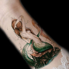 Flower arm mermaid tattoo sticker 1 size 12-19 cm