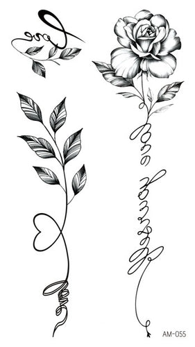 Flower and Leaves Spine Tattoos 