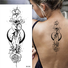 Flower and Moon Spine Temporary Tattoos