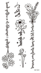Flower and Quotes Spine Tattoos 