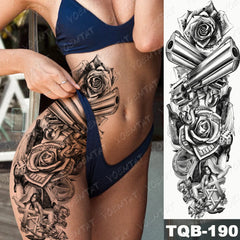 Full Sleeve Temporary Tattoo - Large Arm Sleeve Tattoo Big Wing Gun Rose Waterproof Temporary Tatto Sticker Clock Flowers Body Art Full Fake Tatoo Women Men