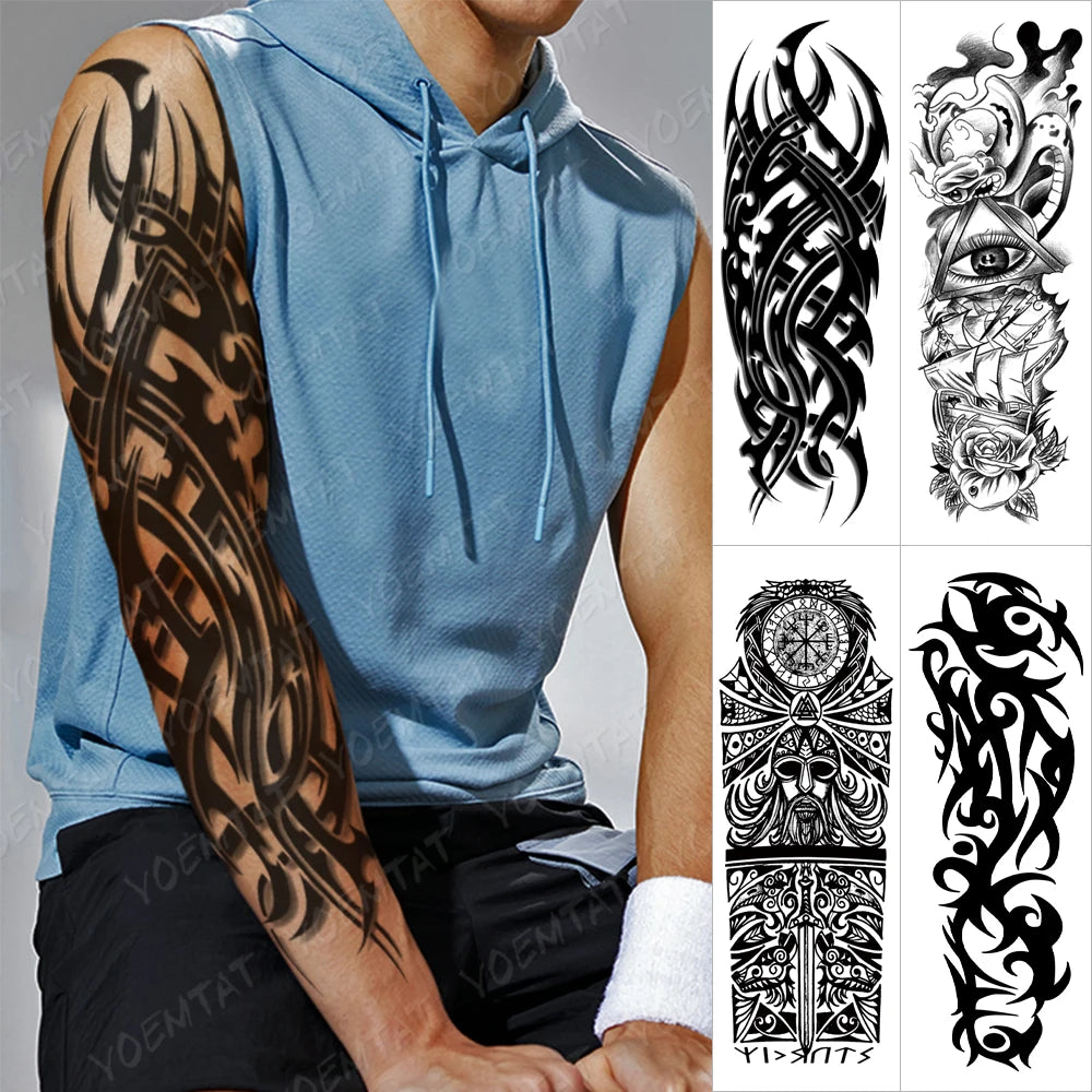 Full Sleeve Temporary Tattoo - Large Arm Sleeve Tattoo Black Maori Tot ...
