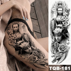 Full Sleeve Temporary Tattoo - Large Arm Sleeve Tattoo Dragon Fire Tiger Buddha Waterproof Temporary Tatto Sticker Prajna Body Art Full Fake Tatoo Women Men