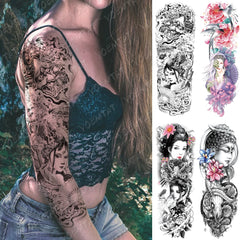 Full Sleeve Temporary Tattoo - Large Arm Sleeve Tattoo Geisha Beauty Demon Waterproof Temporary Tatto Sticker Buddha Body Art Full Fake Tatoo Women Men