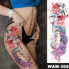 Full Sleeve Temporary Tattoo - Large Arm Sleeve Tattoo Japanese Beauty Ghost Waterproof Temporary Tatto Sticker Swallow Lotus Body Art Full Fake Tatoo Women