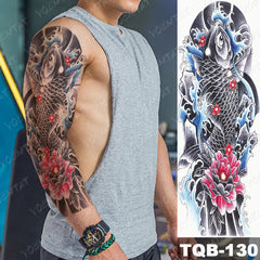 Full Sleeve Temporary Tattoo - Large Arm Sleeve Tattoo Japanese Prajna Carp Dragon Waterproof Temporary Tatto Sticker God Body Art Full Fake Tatoo Women Men