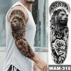 Full Sleeve Temporary Tattoo - Large Arm Sleeve Tattoo Sculpture Angel Warrior Lion Waterproof Temporary Tatto Sticker Fox Body Art Full Fake Tatoo Women Men
