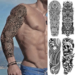 Full Sleeve Temporary Tattoo - Large Arm Sleeve Tattoo Snake Owl Bear Maori Waterproof Temporary Tatto Sticker Skull Totem Body Art Full Fake Tatoo Women Men