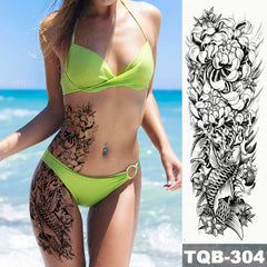 Full Sleeve Temporary Tattoo - Large Full Arm Sleeve Tattoo - Japanese Crane Flower Carp Waterproof Temporary Tattoo Sticker - Men Women Asian Style Fake Tatto
