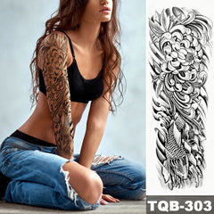 Full Sleeve Temporary Tattoo - Large Full Arm Sleeve Tattoo - Japanese Crane Flower Carp Waterproof Temporary Tattoo Sticker - Men Women Asian Style Fake Tatto
