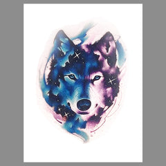 Male and female flower arm colored wolf head tattoo sticker 1 piece, size 12-19 cm