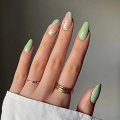 Minty Green Swirls Almond Press On Nails