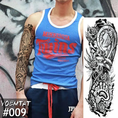 Full Sleeve Temporary Tattoo - New Temporary Tattoo Sticker mechanical Design Full Flower Tattoo with Arm Body Art Big Large Fake Tattoo Sticker
