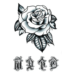 One English alphabet flower rose tattoo sticker on arm chest, size 12-19cm