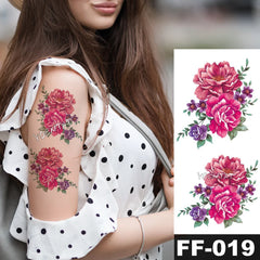 Flower Temporary Tattoos Purple Watercolor Rose Lily Flower Waterproof Tattoo Stickers Women Body Chest Art Temporary Tatto Girl Waist 3D Flowers Tatoo