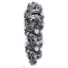 Load image into Gallery viewer, Purple Rose Temporary Sleeve Tattoos-Eye Clock &amp; Birds
