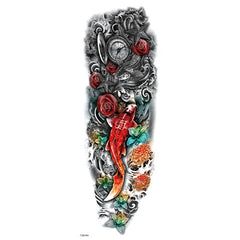 Red Koi Fish and Flower Temporary Sleeve Tattoos