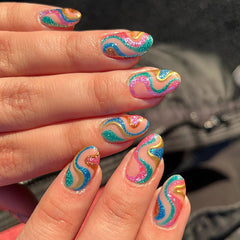 Glitter Waves Almond Press On Nails