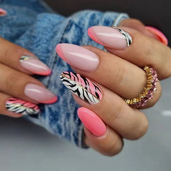 Wild Coral Zebra Almond Press On Nails