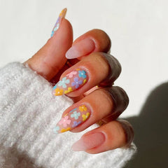 Pastel Flower Power Almond Press On Nails