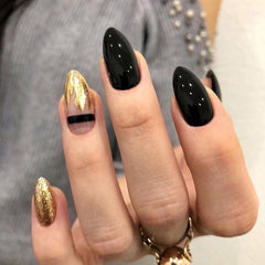 Black and Gold Almond Press On Nails