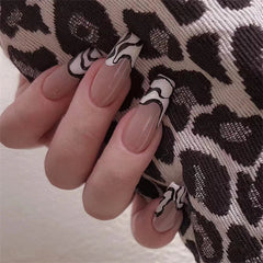 Abstract Press On Nails with White Swirl