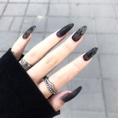 Gothic Black Almond Press On Nails