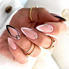 Minimalist Chic Almond Press On Nails with Geometric Gold Lines