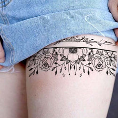 Simple Flower Line Armband Temporary Tattoo
