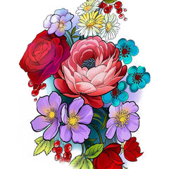 Small Fresh Colorful Flower Tattoo Sticker 1 Sheet Size 12-19 cm
