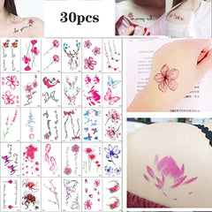 Small fresh ins flower butterfly dolphin English alphabet tattoo stickers 30 pieces, size 10-6cm