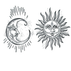 Sun Moon Tattoo Sticker 1 piece, size 12-19cm