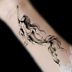 Tattoo sticker for men and women waterproof and durable mermaid black flower arm 1 piece size 12-19 cm