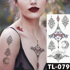 Flower Temporary Tattoos Water Transfer Beautiful Flowers Temporary Tattoo Sticker Glitter Chest Totem Pattern Body Art Waterproof Fake  Tattoo