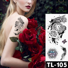 Flower Temporary Tattoos Water Transfer Deep Pink Henna Lace Rose Flower Temporary Tattoo Sticker Butterfly Pattern Body Art Waterproof Fake  Tattoo